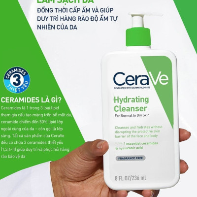 Sữa Rửa Mặt Dịu Nhẹ Cho Da Khô CeraVe Hydrating Cleanser 236ml