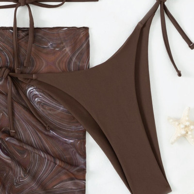 Set Bikini combo 3 món đồ bơi đi biển khoen ngực kèm quây rút sang chảnh