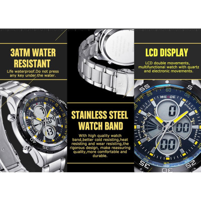 Đồng hồ nam WEIDE WH1103 Màn hình kép,kỹ thuật số,Đèn nền LCD chống thấm nước 