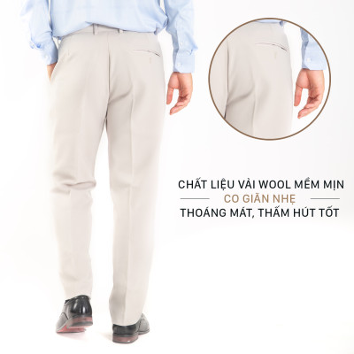 Quân Âu Anton Dáng Rộng, Xếp Ly, Quần Âu Công Sở Nam Trung Niên Màu Trắng Kem QA601