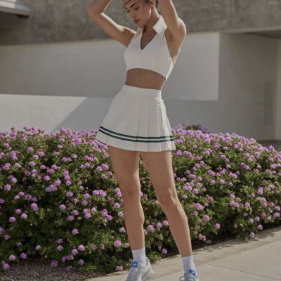 Chân váy thể thao dáng ngắn xòe kẻ xanh cao cấp