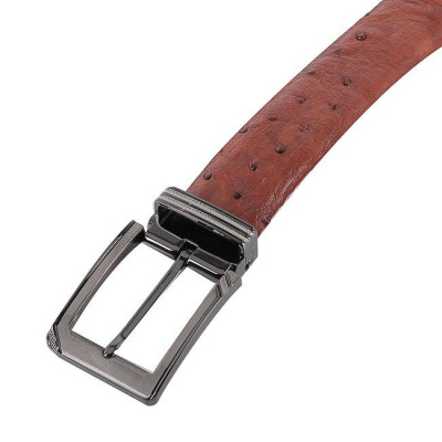 HC4451 - Dây nịt nam da đà điểu Huy Hoàng 3,5P da hột đầu kim màu nâu đỏ