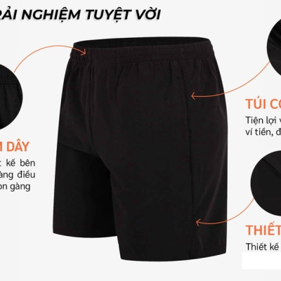 Quần short thể thao nam Vicci QS.01 chất liệu mềm nhẹ, co giãn, thoáng khí, túi có kéo khóa an toàn tiện lợi, kiểu dáng thể thao năng động