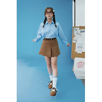 DOTTIE - Váy ngắn xếp ly kèm dây nịt - Nâu - S0290