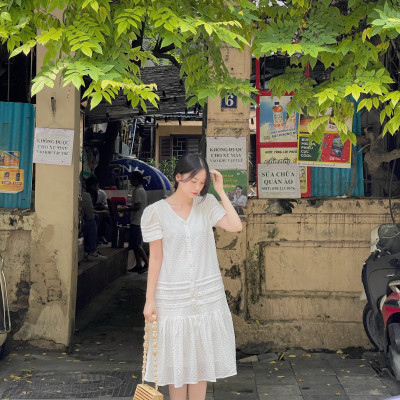 De Leah - Đầm Suông Gấu Xếp Nếp Ngắn Tay - Thời Trang Thiết Kế