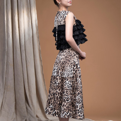 Áo beo lụa cát đắp tua rua chiffon đen LM112433 [BST Da Beo]