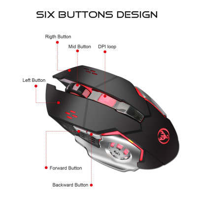 Chuột chơi game HXSJ M70 2.4G sạc không dây đầy màu sắc với DPI có thể điều chỉnh cho PC Notebook