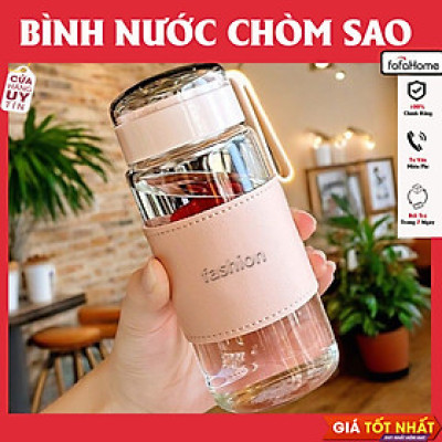 Bình Thuỷ Tinh Có Dây Đeo Dung Tích 340ml Kèm Bọc Da In Hình Chòm Sao - Giao Màu Ngẫu Nhiên