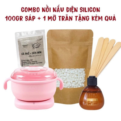 Combo Nồi nấu sáp wax nóng silicon kèm mỡ trăn và 100gr sáp cao cấp