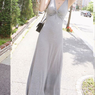 Đầm maxi nữ, đầm thun nữ cổ V xoắn ngực gợi cảm, phong cách trẻ trung HB32