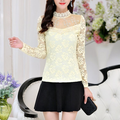 Áo kiểu nữ,Áo kiểu nữ dài tay ren hoa thu đông ale43