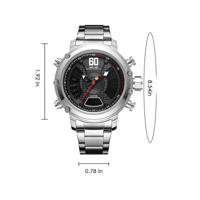 Đồng hồ nam kỹ thuật số 3ATM Đèn nền LCD chống nước Phát sáng Thể thao thời gian kép WEIDE WH6905