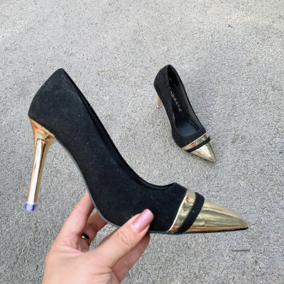 Giày nữ cao gót nhọn ROSATA RO697 -9p- Đen, Ghi - HÀNG VIỆT NAM - BKSTORE