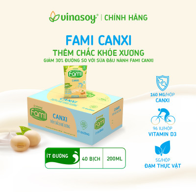 Thùng Sữa đậu nành Vinasoy Fami Canxi ít đường (200ml x 40 bịch)