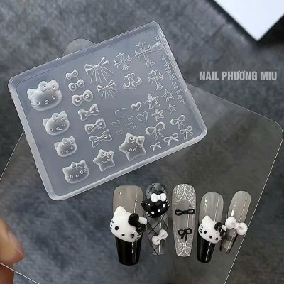 Khuôn in 3D Tạo Hình Mèo Cute Nơ Tim Ngôi Sao Làm Nail Xinh Xắn, Khuân Vuông Silicon Trong Suốt Nhiều Mẫu Hoạt Hình Dễ Thương Không Mùi