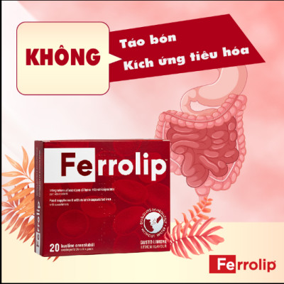 Sắt Bột Buccal Tan Ngay Trong Miệng Ferrolip ( hộp 20 gói) dự phòng thiếu máu cho người lớn, mẹ bầu 