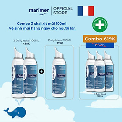 COMBO 3 CHAI XỊT MŨI MARIMER DAILY NASAL HYGIENE – VỆ SINH MŨI HÀNG NGÀY CHO NGƯỜI LỚN