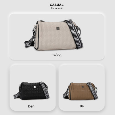 Túi đeo vai đi làm, túi đeo chéo nữ phom mềm, họa tiết nổi da bò thật IDIGO FB1 - 5062