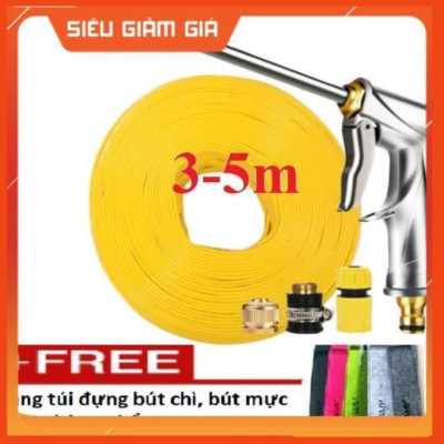 Bộ dây vòi xịt nước rửa xe,tưới cây .tăng áp 3 lần,loại 3m,5m 206701-2đầu đồng,cút,nối đồng+ tặng túi đựng bút 
