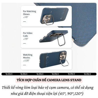 Ốp lưng sợi Aramid Carbon Kevlar sạc từ tính cho iPhone 16 Pro Max / iP 16 Pro hiệu WIWU Aramid Armor Magnetic - Khung viền camera kim loại kim giá đỡ, chất liệu cao cấp - hàng nhập khẩu
