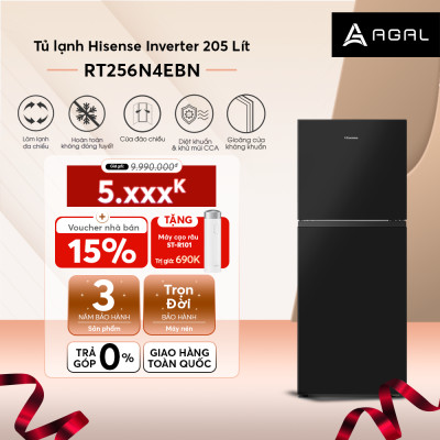 Tủ Lạnh Hisense Inverter 205 lít RT256N4EBN Tiết Kiệm Điện, Diệt Khuẩn Khử Mùi, Bảo Hành Chính Hãng 3 Năm - Hàng Chính Hãng