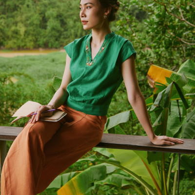 Áo Linen Thêu Tay Tú TOP218 thời trang thiết kế Hity