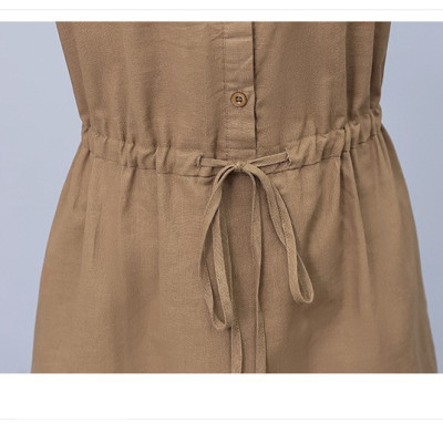 Đầm sơ mi nữ ngắn tay công sở, Váy suông Linen nữ kèm dây rút eo, chất linen mát Haint Boutique