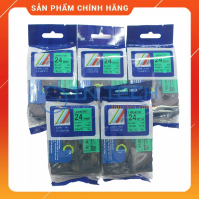 Nhãn In HZE-751 - Đen nền xanh lá 24mm x 8m - Dùng cho máy in BROTHER - AIMO - PUTY [Hàng nhập khẩu]