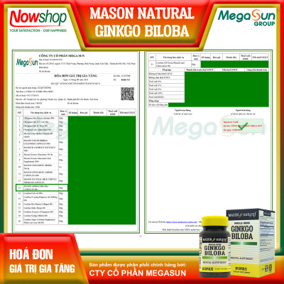 Ginkgo Biloba 125mg Mason Natural Hộp 60 viên giúp hoạt huyết dưỡng não giảm đau đầu chóng mặt