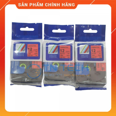 Nhãn In HZE-431 - Đen nền đỏ 12mm x 8m - Dùng cho máy in BROTHER - AIMO - PUTY [Hàng nhập khẩu]