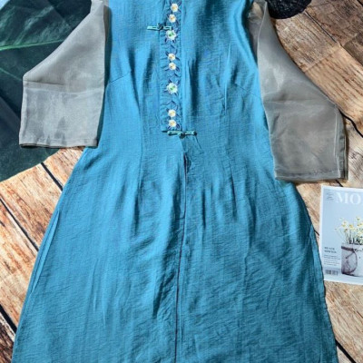 Áo sơ mi váy dáng dài, chất liệu đũi mềm mịn, áo dài cách tân nữ form dài rộng kiểu Hàn Quốc, NeSa Shop ACT01