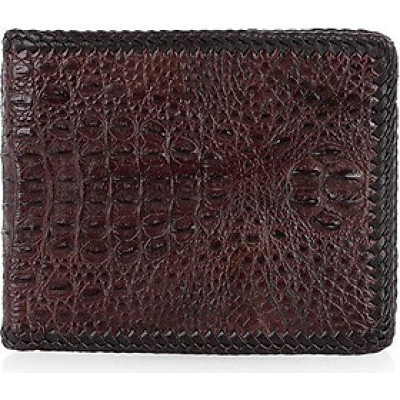 Bóp nam Huy Hoàng da cá sấu nguyên con đan viền màu nâu đất HT2764