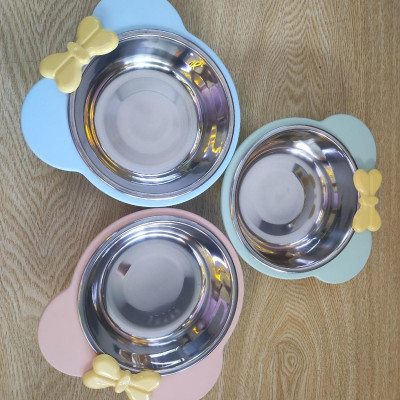 Bát Ăn Đơn Inox Cho Chó Mèo Hình Nơ Siêu Dễ Thương 