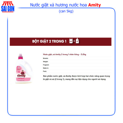 Nước Giặt Xả Amity hương nước hoa (màu hồng) can 5kg phù hợp với mọi chất liệu vải và mang lại cảm giác an toàn cho mọi gia đình