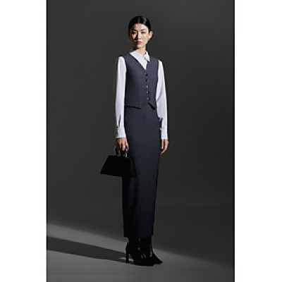 Chân váy bút chì ZELDA túi sườn diễu, xẻ sau màu xám chì thiết kế cao cấp WHITE CHIC