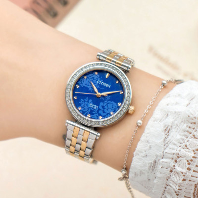 Đồng Hồ Nữ Citizen Đính Đá Swarovski Dây Thép Không Gỉ ER0218-53L - Mặt Xanh 