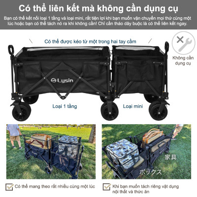 Xe kéo dã ngoại, ngoài trời, du lịch, cắm trại, picnic, đa năng bánh xe rộng có khóa cố định dung thích 230l gấp gọn