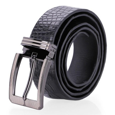 HC4835 - Dây nịt nam da cá sấu Huy Hoàng gai đuôi 4P đầu kim màu đen