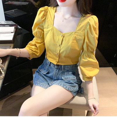 ÁO CỔ VUÔNG TAY NHÚN XINH XẮN