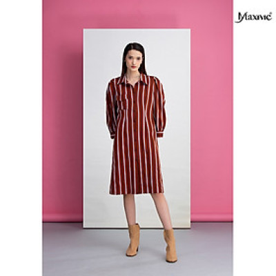 Đầm sơmi sọc nâu Maxivic M022334 