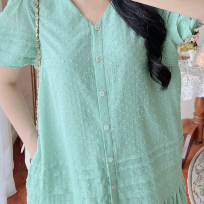 De Leah - Đầm Suông Gấu Xếp Nếp Ngắn Tay - Thời Trang Thiết Kế