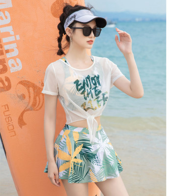 Set Váy Tắm Croptop Ba Lỗ Tắm Biển Bơi Lội Kèm Áo Lưới
