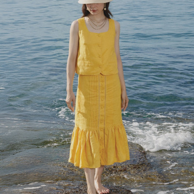 Váy Midi Godet Linen Tràng An SKI052 thời trang thiết kế Hity