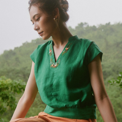 Áo Linen Thêu Tay Tú TOP218 thời trang thiết kế Hity