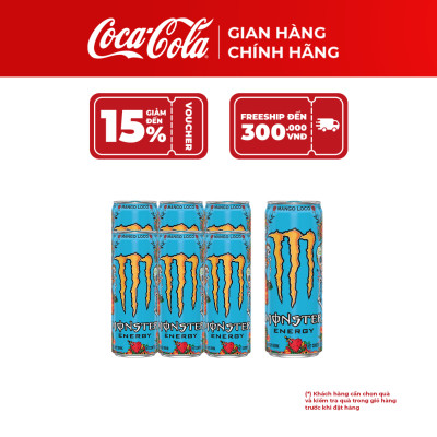 Hộp 6 Lon Nước Giải Khát Tăng Lực Monster Energy Mango Loco Vị Xoài 355ml/Lon
