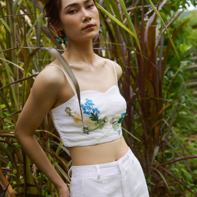 Áo Croptop Linen Thêu Tay Mơ TOP208 thời trang thiết kế Hity