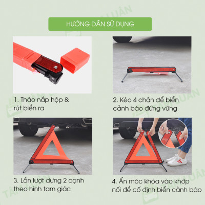 Biển báo phản quang tam giác xếp gọn, biển cảnh báo nguy hiểm, biển tam giác phản quang sự cố, phụ kiện ô tô Tâm Luân