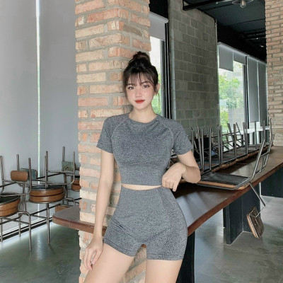 Bộ Đùi Ngắn Tay Dệt Kim Tập Yoga Gym