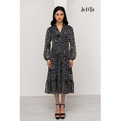 Đầm Xòe Lụa Hàn Xếp Tầng Họa Tiết Beo Maxivic, La Mộc - LM72153