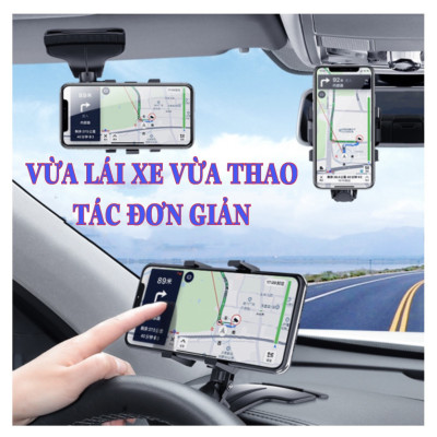 Giá kẹp đỡ điện thoại xoay 360 độ chống rung gắn taplo tấm chắn nắng gương chiếu hậu xe ô tô, xe hơi